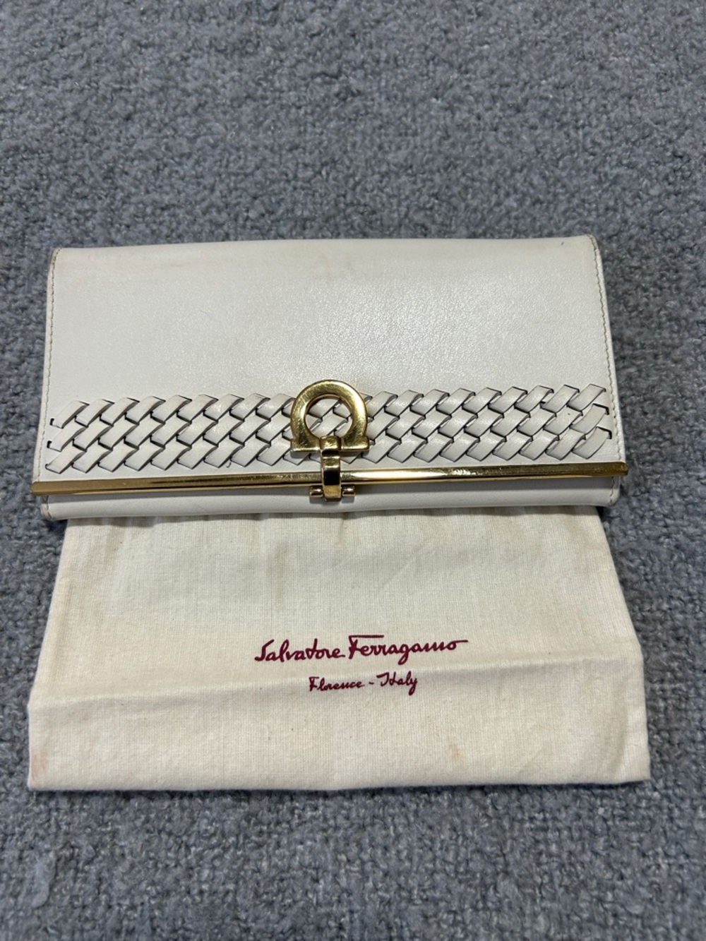 Salvatore Ferragamo Cream Leather wallet with GoldHardware